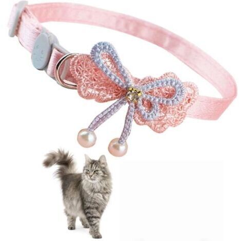 Collier pour chat/chiot [Rose à nœud perlé] [Réglable 20-31 cm] Polyester haute densité
