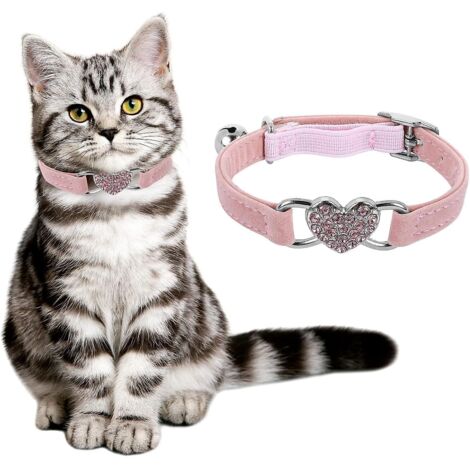 collier Pour Chat En Forme De Coeur Rose Avec Clochette, Ajustable, Avec Harnais, Collier En Strass Pour Animal De Compagnie