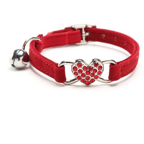 collier Pour Chat En Forme De Cur Avec Clochette, Collier Rglable Avec Ceinture De Scurit En Strass Pour Petit Chat Et Chien (rose Rouge)