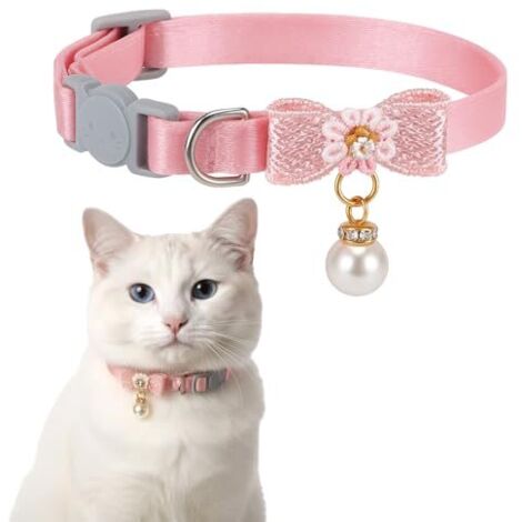 Collier pour chat réglable rose avec pendentif en perle, collier mignon pour chat avec boucle de sécurité et nœud papillon rose pour chaton