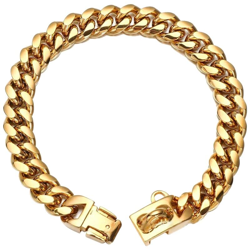 Jusch - Collier pour chien, acier inoxydable, 14 mm x 16 pouces, convient aux chiens avec un cou de 14 à 14,5 pouces, doré