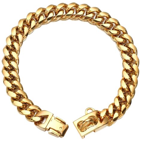 Collier pour chien, acier inoxydable, 14 mm x 16 pouces, convient aux chiens avec un cou de 14 à 14,5 pouces, doré