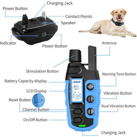 Collier pour chien AIPER - Collier de dressage pour chien avec télécommande d'une portée de 1000 m, adapté aux chiens de petite et moyenne taille pesant de 2,3 à 54 kg, rechargeable, étanche, bleu.