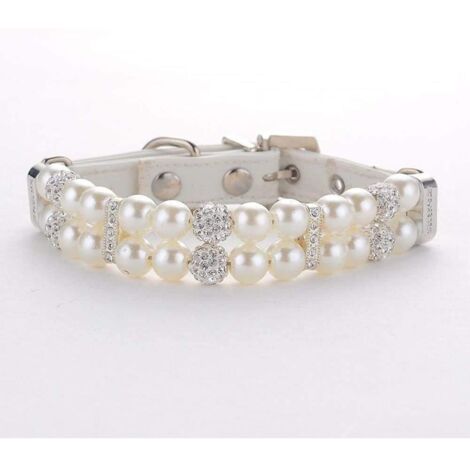 Collier pour chien, collier de perles, collier tendance en cuir PU avec perles pour chiens et chats, collier pour chien (taille S)