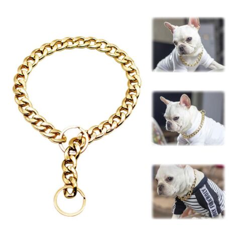 Collier pour Chien en Métal Doré - Chaîne Légère Plaqué Aluminium - 3 Tailles (S/M/L) - Éléments Géométriques - Accessoire Hip-Hop et Quotidien