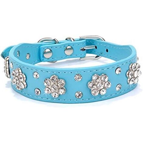 Collier pour chien en strass brillants Collier pour chien en strass prune Collier pour chien en laisse pour chien 372.5CM（bleu）