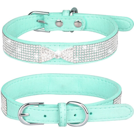 Collier pour chien en strass, mignon, éblouissant, doux, brillant, en daim, pour chien et chat, avec strass, taille S