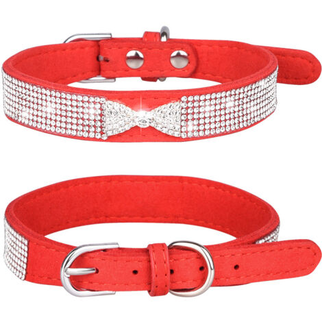 Collier pour chien en strass, mignon, éblouissant, doux, brillant, en daim, pour chien et chat, avec strass, taille S