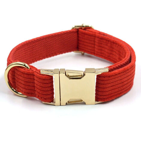 Collier pour chien en velours côtelé de coton, rouge potiron, taille XL