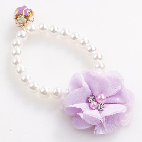 Collier pour chien violet élastique perlé de 22 à 40 cm avec accessoire floral pour chiot