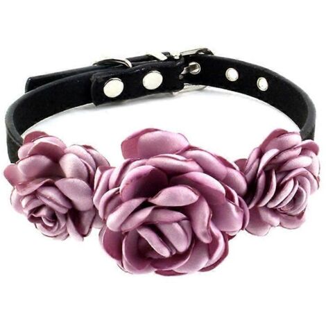 Collier pour chienne et chat, décor floral rose lilas, collier violet pour animaux de compagnie, taille M, motif fleur.