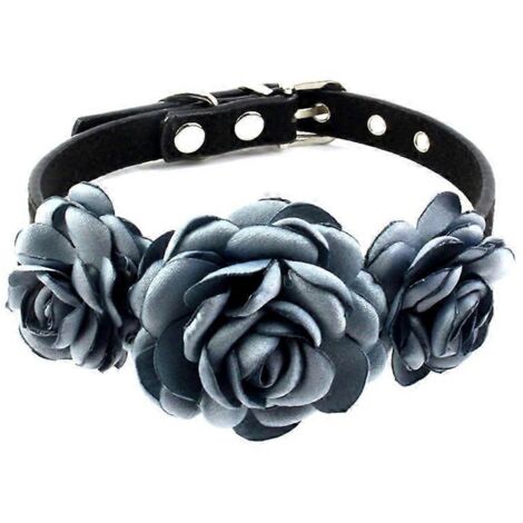 Collier pour chienne et chat, décoration florale rose fleur, collier XS bleu-gris, motif floral élégant et tendance.