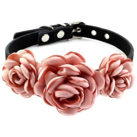 Collier pour chienne et chatte, décoration florale rose fleurie, collier animal taille S, rose nude.