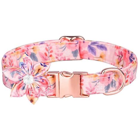 Collier pour chienne femelle motif floral, fleur amovible, collier pour animal de compagnie, rose, taille L.