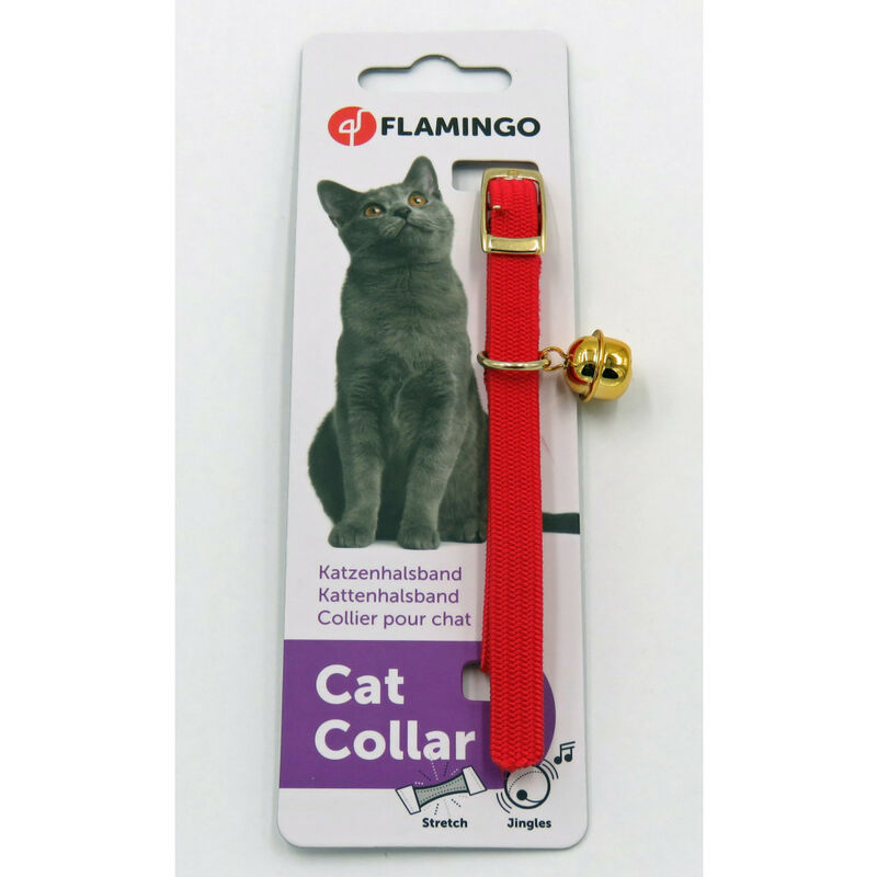 Collier taille 32 cm x 10 mm. collier élastique avec clochette. couleur rougepour chat