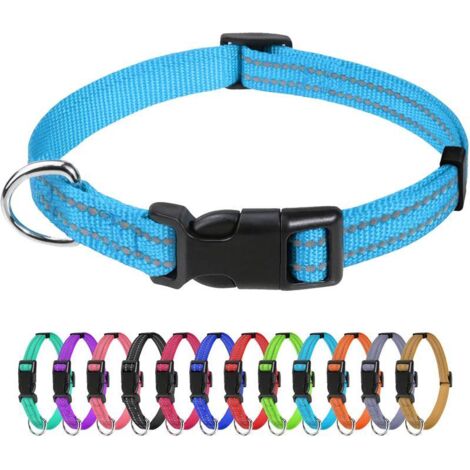 Collier réfléchissant chien chat nylon réglable bleu ciel, accessoire sécurité nuit confortable durable