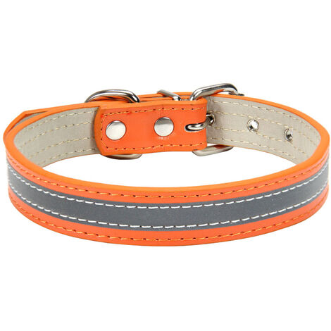 Collier réfléchissant pour animaux de compagnie, cuir + nylon, , colliers pour chaton et chien, ensemble de 2 pièces, collier pour animal de compagnie réglable en (Orange) Adélala