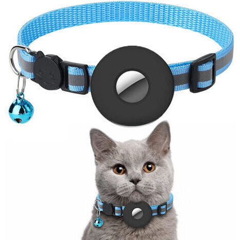 Collier réfléchissant pour chat avec clochette et support pour Airtag, compatible avec Apple Airtag. Joli collier pour chatons et chiots avec boucle de sécurité amovible.