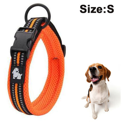 Collier réfléchissant pour chien, collier en nylon respirant réglable pour petits chiens de taille moyenne et extra large (S, Orange)