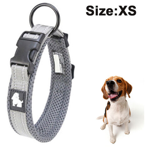 Collier réfléchissant pour chien, collier en nylon respirant réglable pour petits chiens de taille moyenne et extra large (XS, gris)