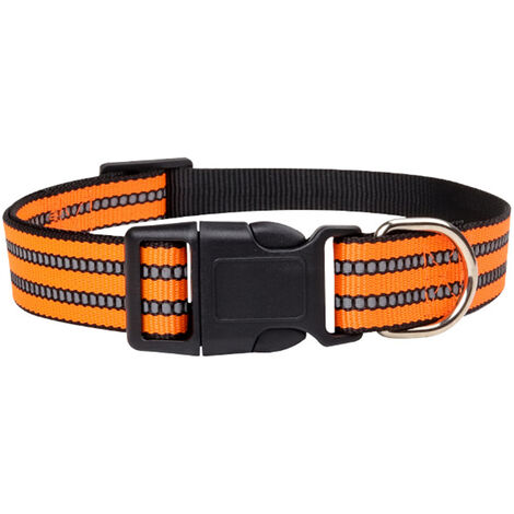 Collier réfléchissant pour chien en nylon réglable pour animal de compagnie avec joint torique robuste et confortable pour animaux de compagnie de taille moyenne, orange