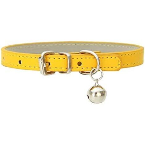 Collier réglable en cuir à la mode avec cloches pour chatons (jaune)