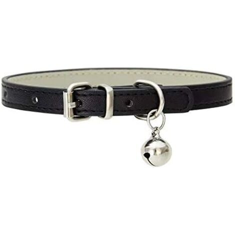 Collier réglable en cuir à la mode avec cloches pour chatons (noir)