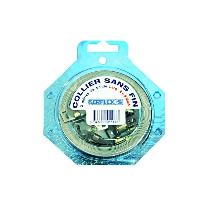 Collier à bande sans fin CBSF14 - Plage de serrage : 03000 mm - Nombre de têtes : 6 - Largeur de bande : 14 mm Serflex