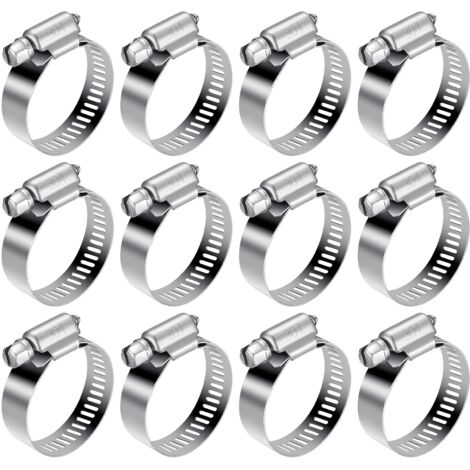 Collier Serrage Tuyau Inox - 12 pièces, Collier Serrage Tuyau Réglable 21-38mm Acier 304 - Pour Eau/Gaz/Automobile