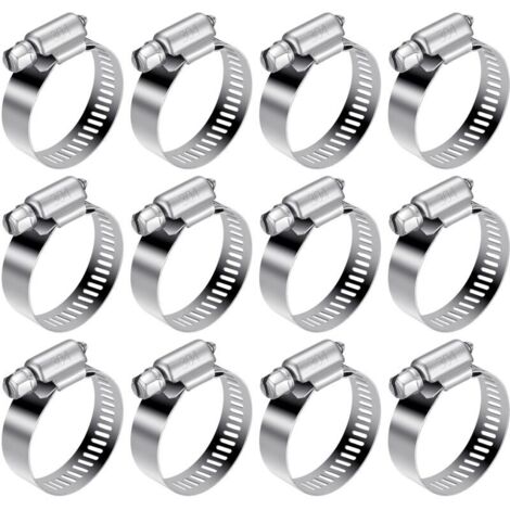 Collier Serrage Tuyau Inox - 12 pièces, Collier Serrage Tuyau Réglable 21-38mm Acier 304 - Pour Eau/Gaz/Automobile