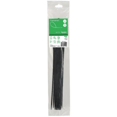 Collier serre-cable noir 385x4.8mm (blister de 20) pour fixation de fils et cables Ø 106.7mm max PA6.6 anti-UV Thorsman