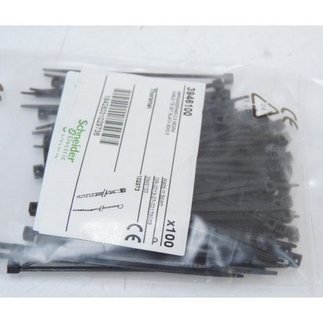 Collier serre-cable noir 80X2.5mm (blister de 100) pour fixation de fils et cables Ø 14mm exterieur anti-UV SCHNEIDER 3946100