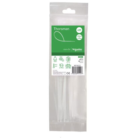 Collier serre-cable translucide 200x4.6mm (blister de 20) pour fixation de fils et cables Ø 49.5mm max PA6.6 anti-UV Thorsman