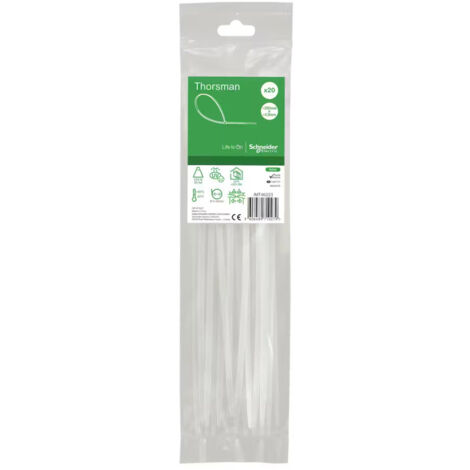 Collier serre-cable translucide 280x4.8mm (blister de 20) pour fixation de fils et cables Ø 74.8mm max PA6.6 anti-UV Thorsman