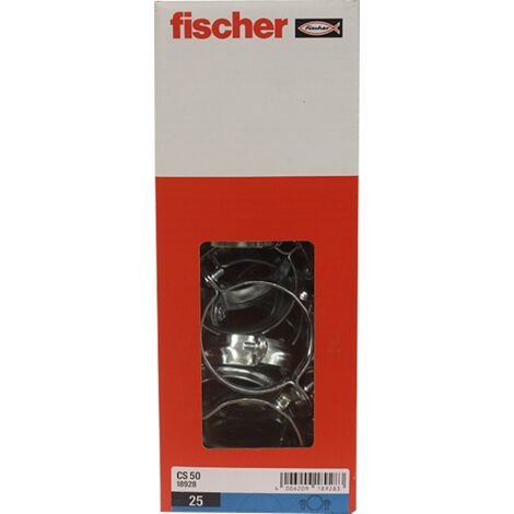 Fischer – Collier de serrage 50 mm en acier zingué – Boîte de 25 pièces – Fixation sécurisée pour tuyauteries en cuivre et PVC