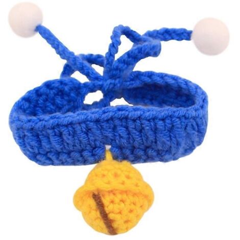 Collier tricoté élastique pour chat, collier bleu S avec grelot, accessoire félin souple et confortable, bijou pour cou de chat.