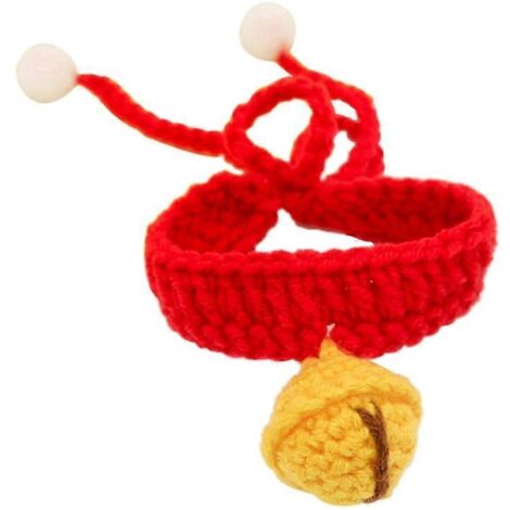 Collier tricoté pour chat, haute élasticité, grelot inclus, collier pour chaton rouge taille XS, accessoire élégant et confortable.