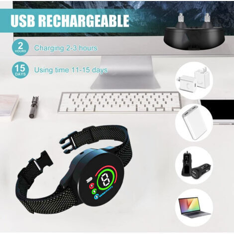 Collier vibrant - Collier anti-aboiements, sans électricité statique, sensibilité réglable sur 8 niveaux, rechargeable, 3 modes sonores : vibration et forte vibration.