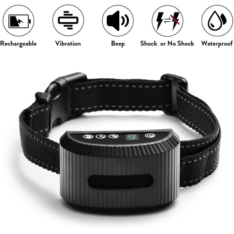 Kaejyiut - Tug Collier anti-aboiement rechargeable réglable avec boutons sur le devant de l'appareil, noir-RAPANDA