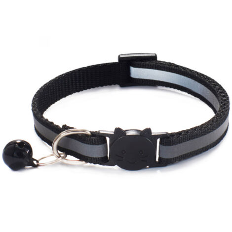 Colliers, colliers réfléchissants, colliers anti étranglement pour chat, colliers réfléchissants réglables pour chaton chiot avec cloche et fermeture de sécurité, 19-32 cm noir, deux pièces