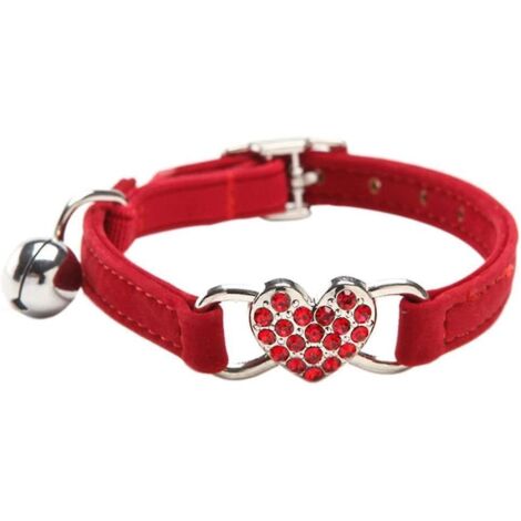 colliers De Chat Avec Breloque Coeur Et Cristal En Cristal Bling Fournitures Pour Animaux De Compagnie Rouge