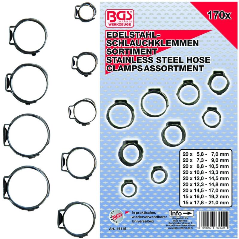 Bgs Technic - Colliers de durite inox type oetiker assortiment