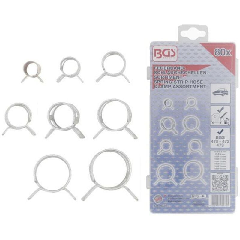 Colliers de durite a ressort autoserrants assortiment 80 pièces bgs