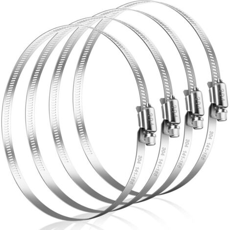 Colliers de serrage 141-165mm, lot de 4 colliers de serrage réglables en acier inoxydable 304, assortiment de colliers de serrage pour tuyau de piscine, tuyau d‘aération, tuyau d‘extraction d