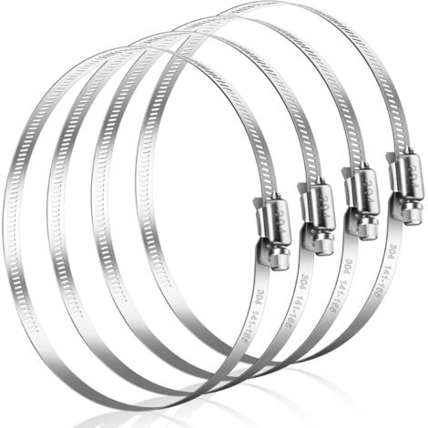 Colliers de serrage 141-165mm, lot de 4 colliers de serrage réglables en acier inoxydable 304, assortiment de colliers de serrage pour tuyau de piscine, tuyau d‘aération, tuyau d‘extraction d