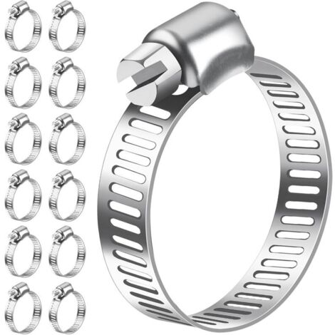 Colliers de serrage 19-29mm, lot de 12 colliers de serrage en acier inoxydable 304 réglables, assortiment de colliers de serrage pour tuyau de piscine, tuyau de gaz domestique, tuyau de jardin
