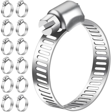Colliers de serrage 19-29mm, lot de 12 colliers de serrage en acier inoxydable 304 réglables, assortiment de colliers de serrage pour tuyau de piscine, tuyau de gaz domestique, tuyau de jardin