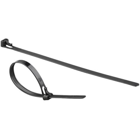 Colliers de serrage - AGT - 200 x 7,6 mm - lot de 100 - noir - réutilisables