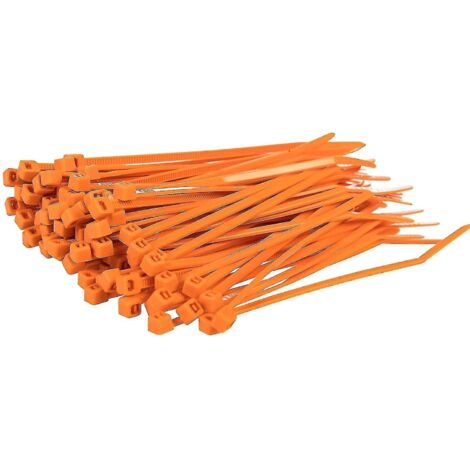 Colliers de serrage argentés longs et résistants, 370 mm x 4,8 mm, lot de 100, en nylon de qualité supérieure, fermeture éclair 150 mm x 3,6 mm, orange