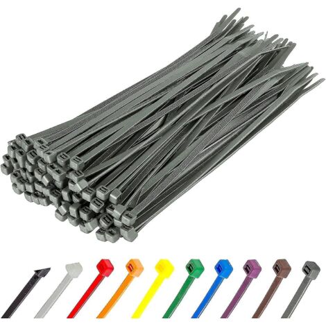 Colliers de serrage argentés longs et résistants, 370 mm x 4,8 mm, lot de 100, en nylon de qualité supérieure, fermeture éclair 200 mm x 4,8 mm, argent
